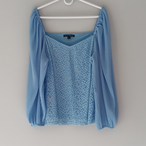 Boston Proper Long Sleeve Sweetheart Pleated Blouse Light Blue Extra Large - Picture 4 of 12